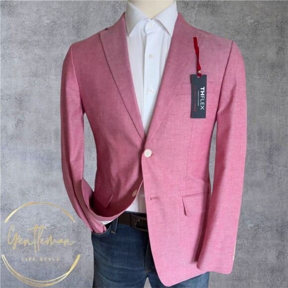 TOMMY HILFIGER Mens Blazer Sport Coat Jacket 38R Pink Cotton Two Button Jacket - Picture 1 of 12